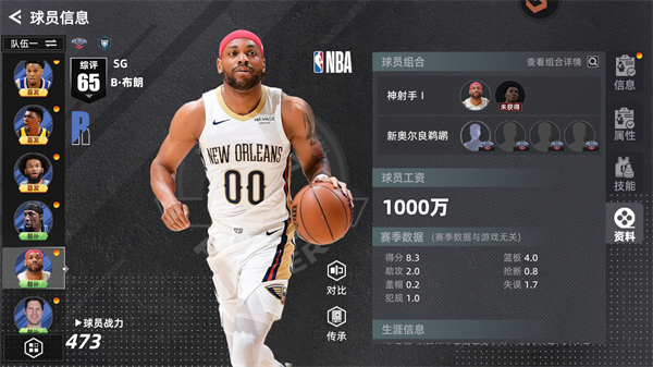 美职篮绝对巨星球员图鉴介绍与上阵组合