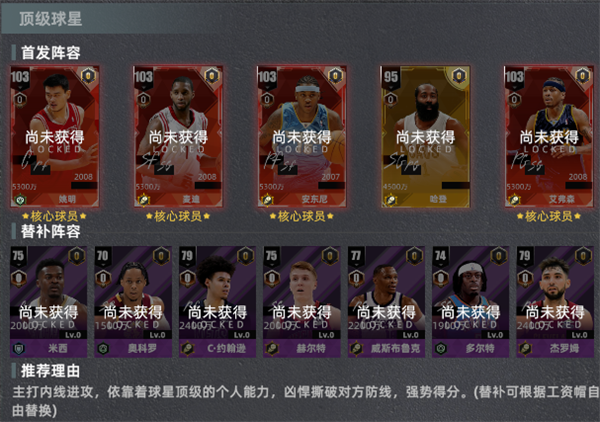 美职篮绝对巨星手游阵容推荐